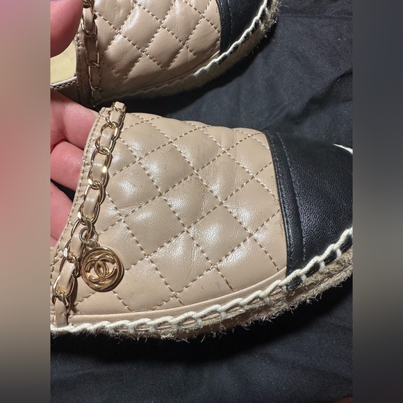 Pink/tan and black pleated pleather espadrilles size 8.5 - Picture 7 of 8